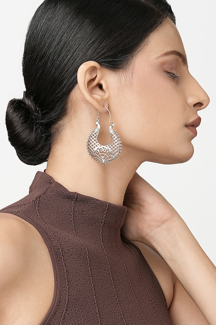 Silver Finish Hoop Earrings In Sterling Silver by Ahilya Jewels at Pernia's Pop Up Shop