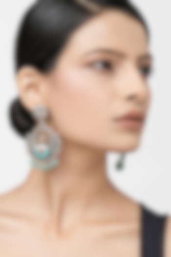 Silver Finish Turquoise Stone Chandbali Earrings In Sterling Silver by Ahilya Jewels