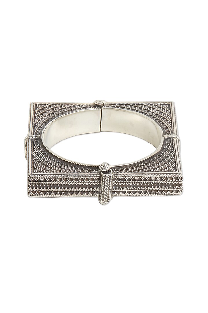 White Finish Oxidised Kada In Sterling Silver by Ahilya Jewels at Pernia's Pop Up Shop