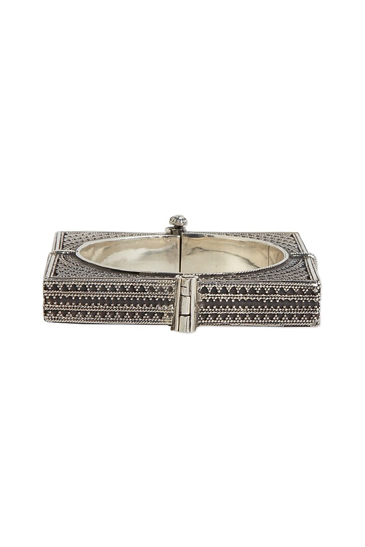White Finish Oxidised Kada In Sterling Silver by Ahilya Jewels at Pernia's Pop Up Shop