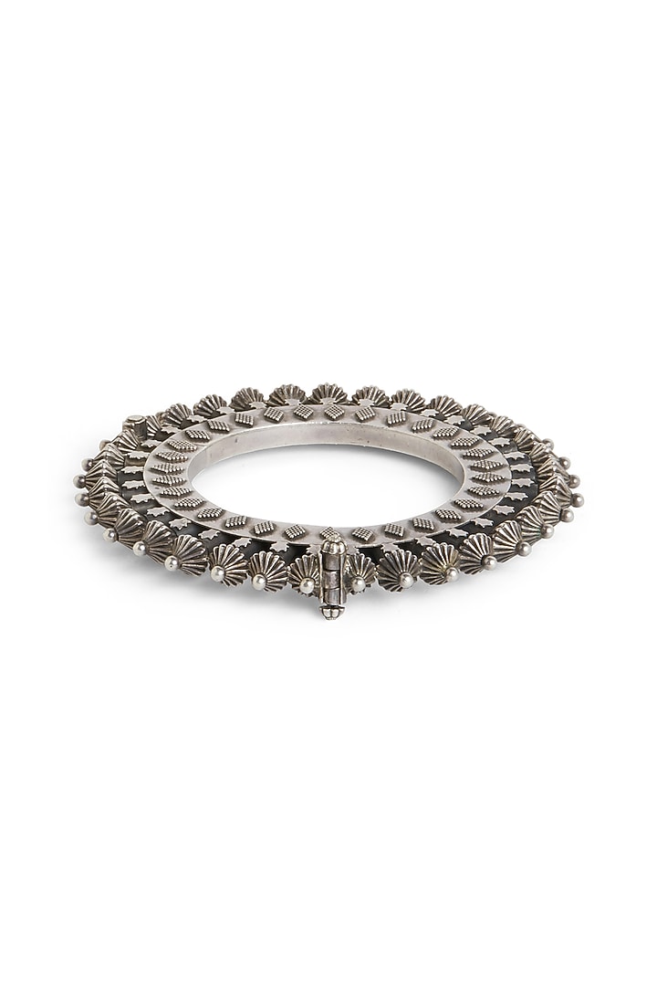 White Finish Kada In Sterling Silver by Ahilya Jewels at Pernia's Pop Up Shop