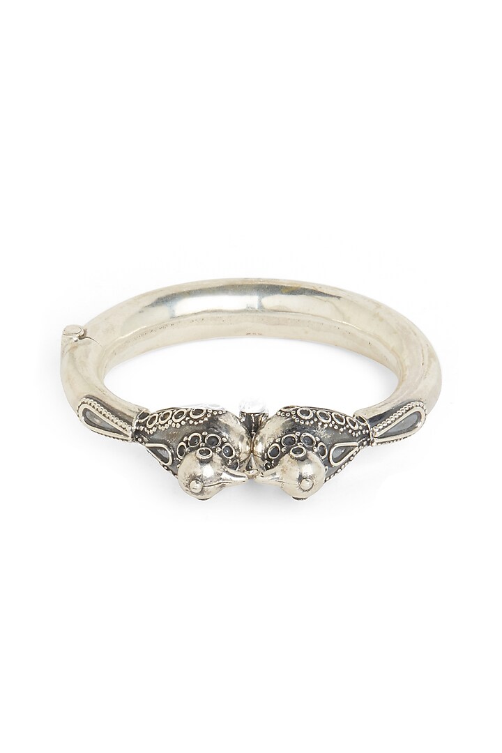 White Finish Oxidised Bird Kada In Sterling Silver by Ahilya Jewels at Pernia's Pop Up Shop