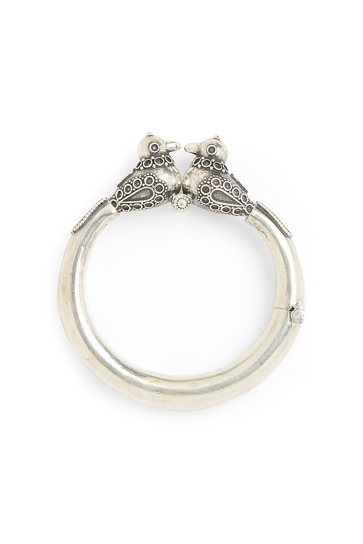 White Finish Oxidised Bird Kada In Sterling Silver by Ahilya Jewels at Pernia's Pop Up Shop