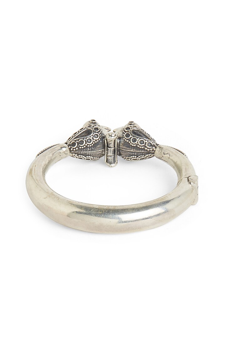 White Finish Oxidised Bird Kada In Sterling Silver by Ahilya Jewels at Pernia's Pop Up Shop