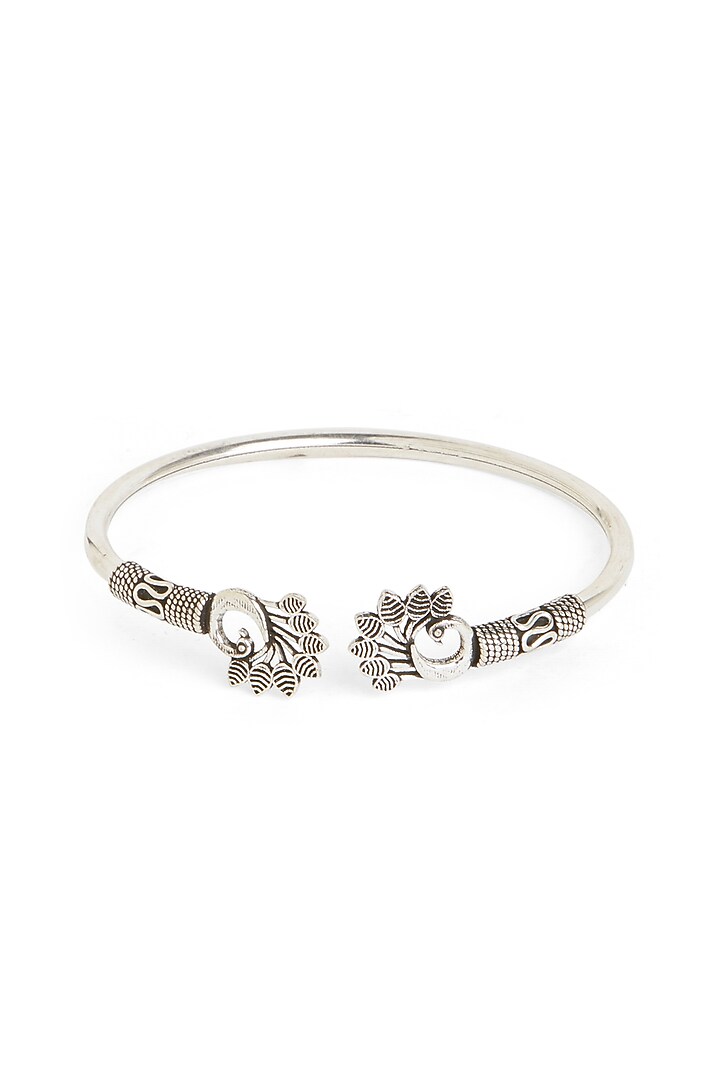 White Finish Rawa Kada In Sterling Silver by Ahilya Jewels at Pernia's Pop Up Shop