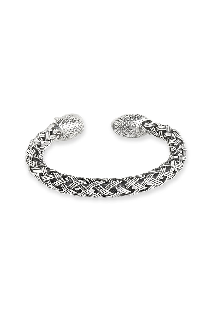White Finish Handcrafted Embellished Kada In Sterling Silver by Ahilya Jewels at Pernia's Pop Up Shop