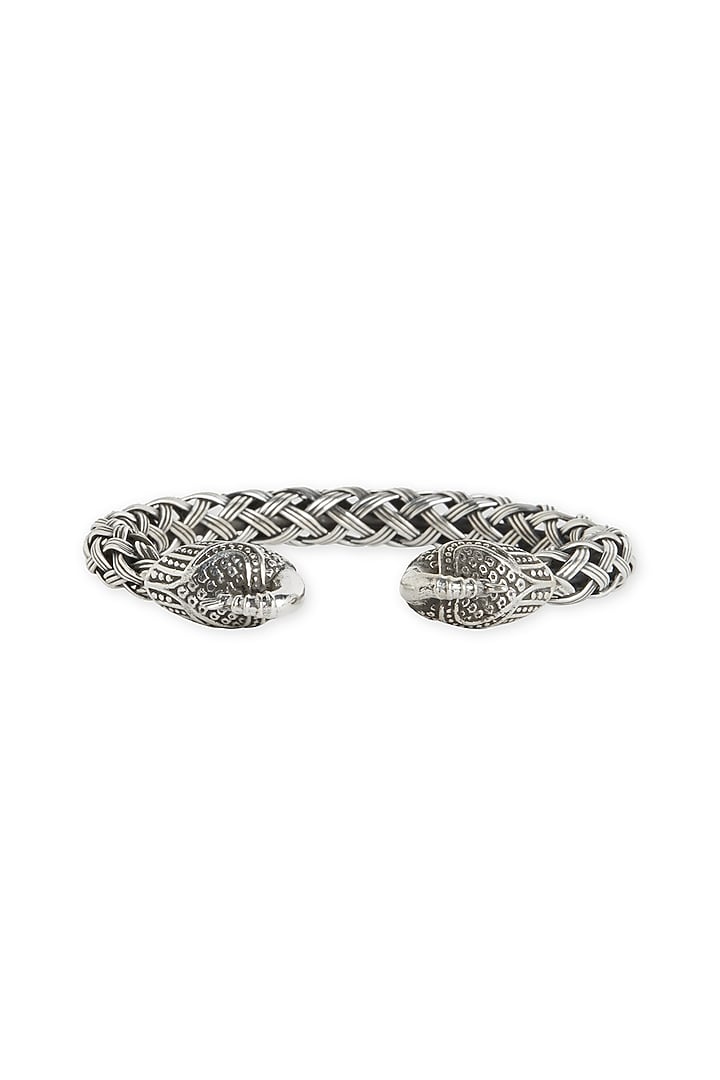 White Finish Handcrafted Embellished Kada In Sterling Silver by Ahilya Jewels at Pernia's Pop Up Shop
