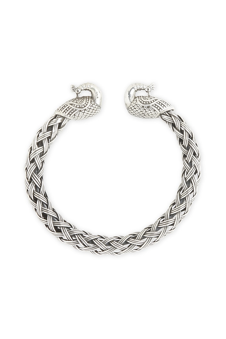 White Finish Handcrafted Embellished Kada In Sterling Silver by Ahilya Jewels at Pernia's Pop Up Shop