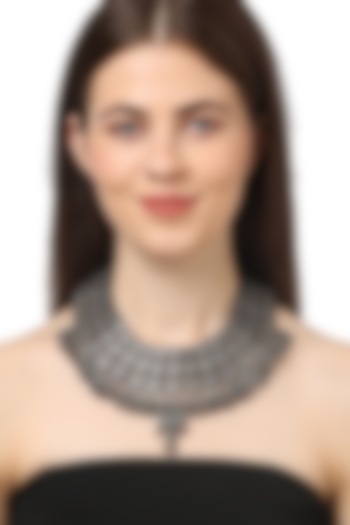 White Finish Coin & Ghungroo Choker Necklace In Sterling Silver by Ahilya Jewels