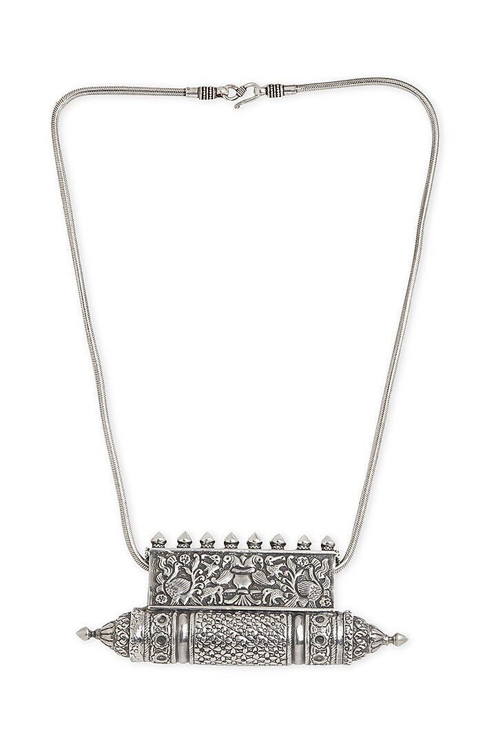 White Finish Long Pendant Necklace In Sterling Silver by Ahilya Jewels at Pernia's Pop Up Shop
