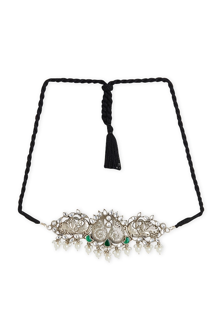 White Finish Green & White Stone Choker Necklace In Sterling Silver by Ahilya Jewels at Pernia's Pop Up Shop