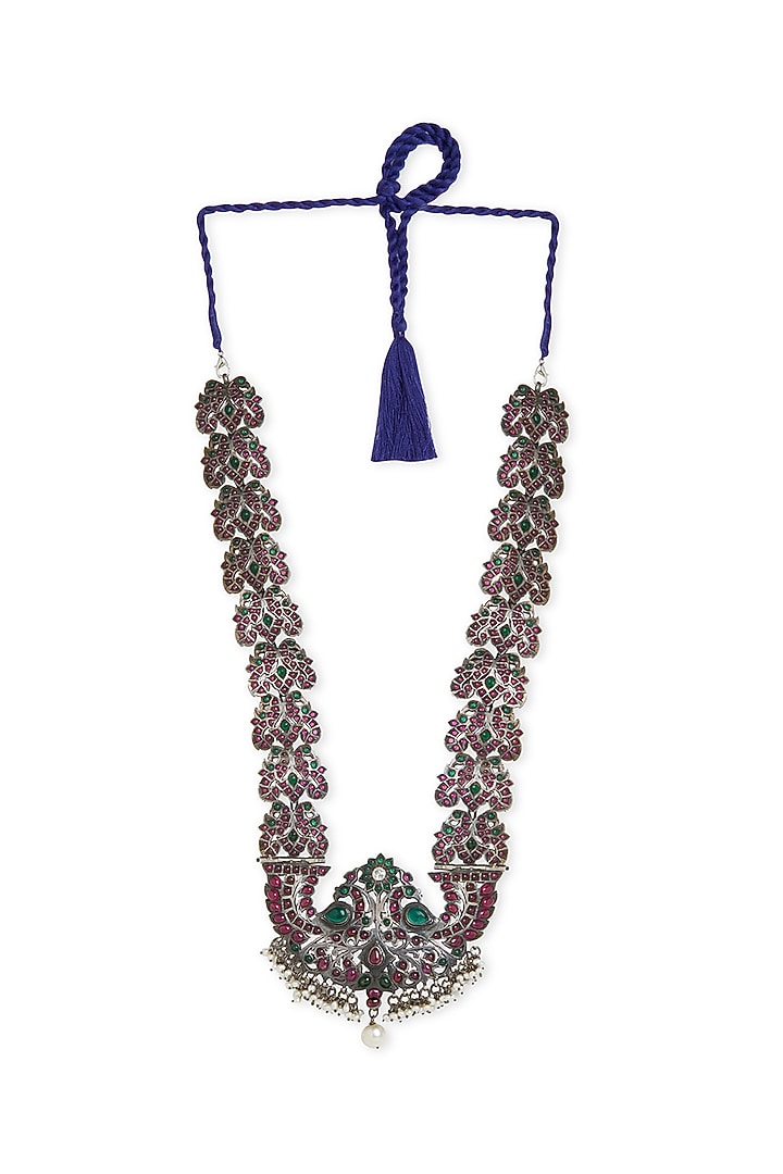 White Finish Pearl & Pink Stone Necklace In Sterling Silver by Ahilya Jewels at Pernia's Pop Up Shop