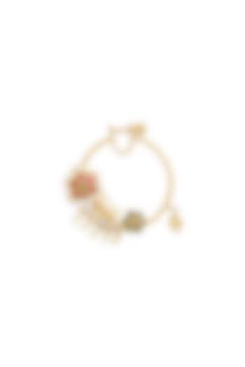 Gold Finish Pink & Green Stone Nose Ring In Sterling Silver by Ahilya Jewels