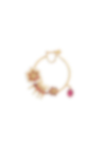 Gold Plated Pearl & Maroon Stone Nose Ring In Sterling Silver by Ahilya Jewels