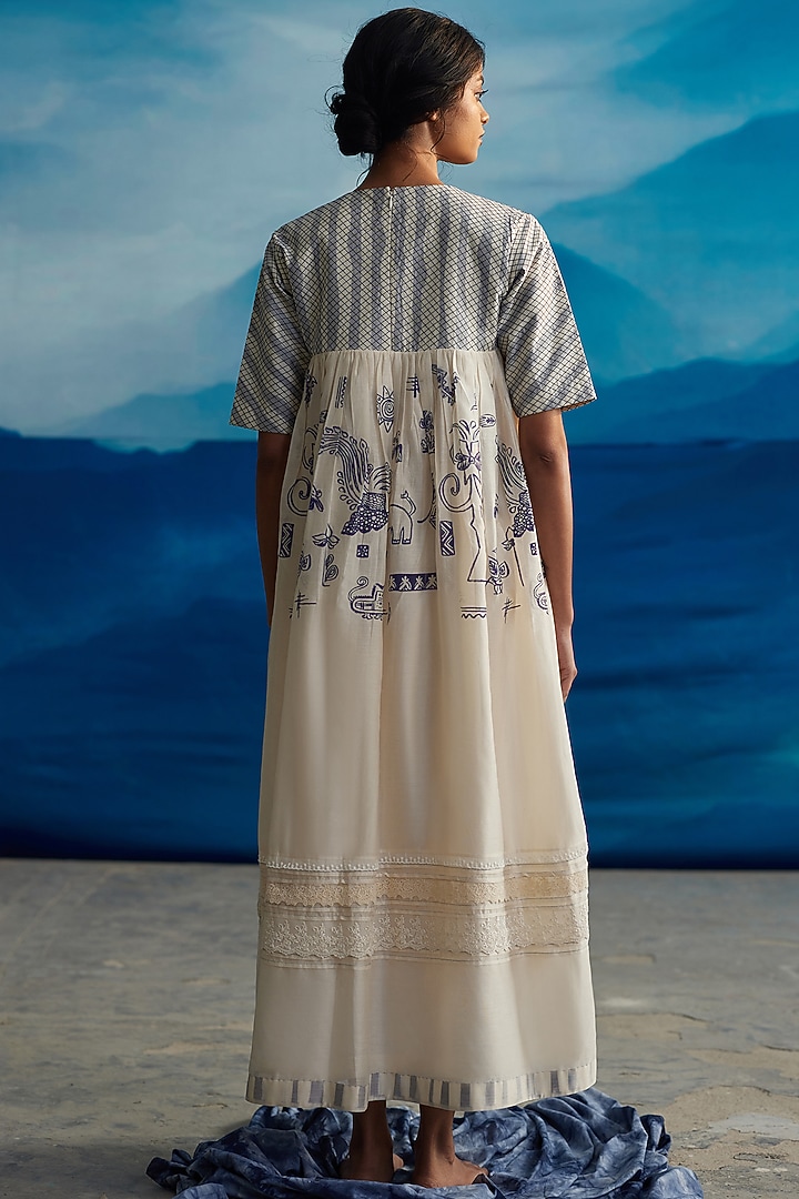 Ivory Chanderi Printed Maxi Vacation Dress by Ahmev at Pernia's Pop Up Shop