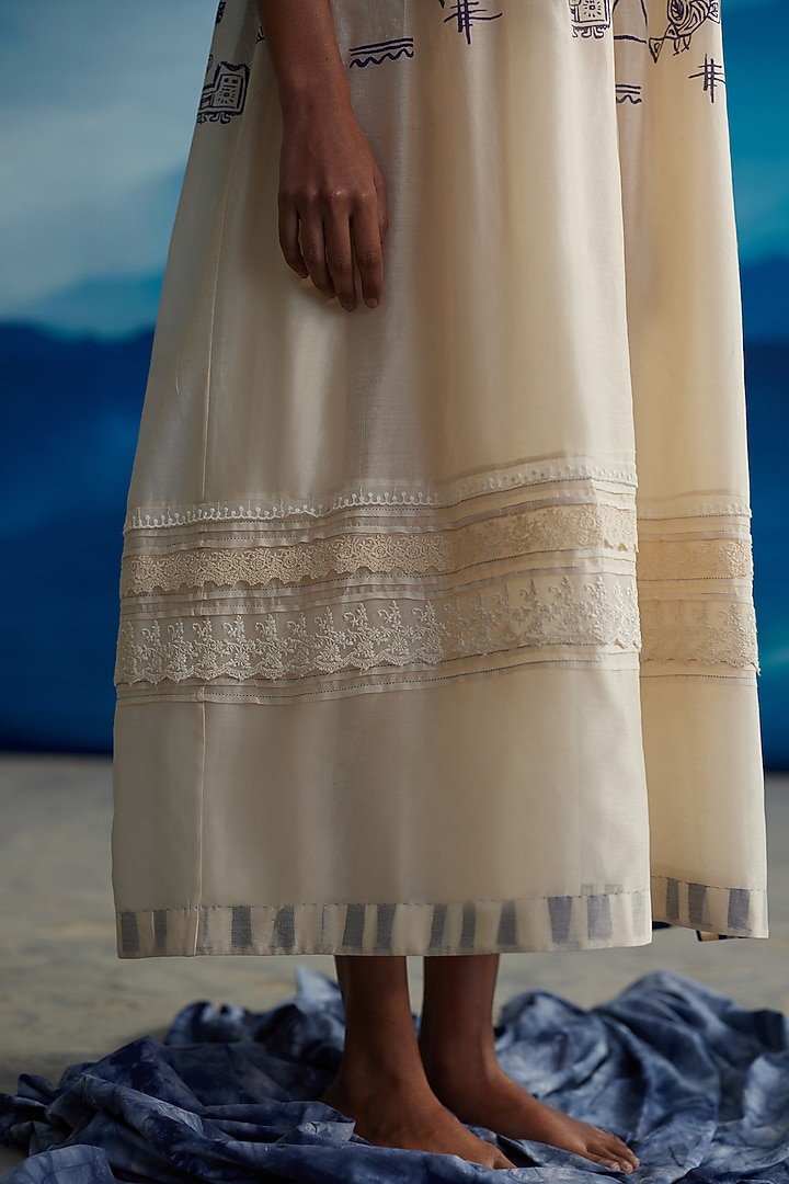 Ivory Chanderi Printed Maxi Vacation Dress by Ahmev at Pernia's Pop Up Shop