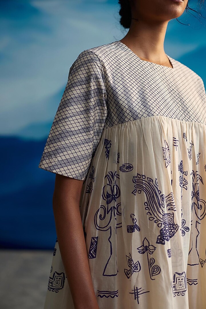 Ivory Chanderi Printed Maxi Vacation Dress by Ahmev at Pernia's Pop Up Shop