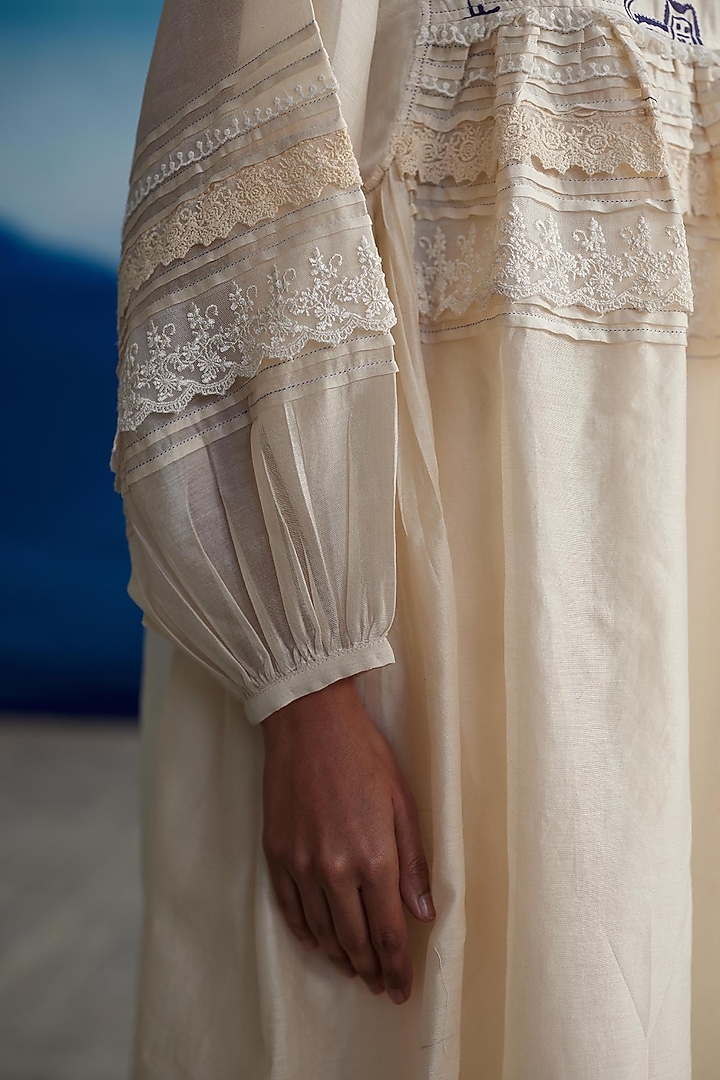 Ivory Chanderi Printed Midi Summer Dress by Ahmev at Pernia's Pop Up Shop