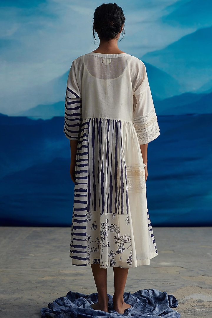 Ivory Chanderi Printed Summer Dress by Ahmev at Pernia's Pop Up Shop