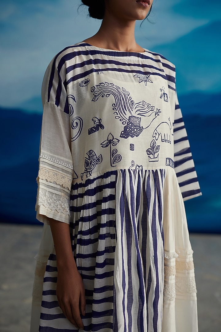 Ivory Chanderi Printed Summer Dress by Ahmev at Pernia's Pop Up Shop