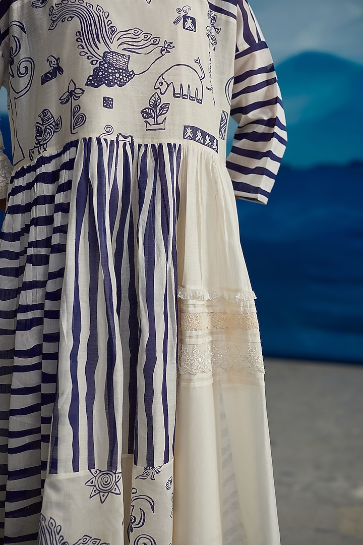 Ivory Chanderi Printed Summer Dress by Ahmev at Pernia's Pop Up Shop