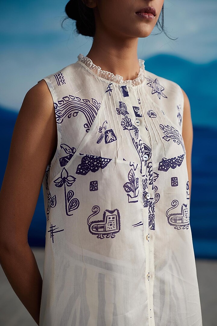 Ivory Chanderi Printed Top by Ahmev at Pernia's Pop Up Shop