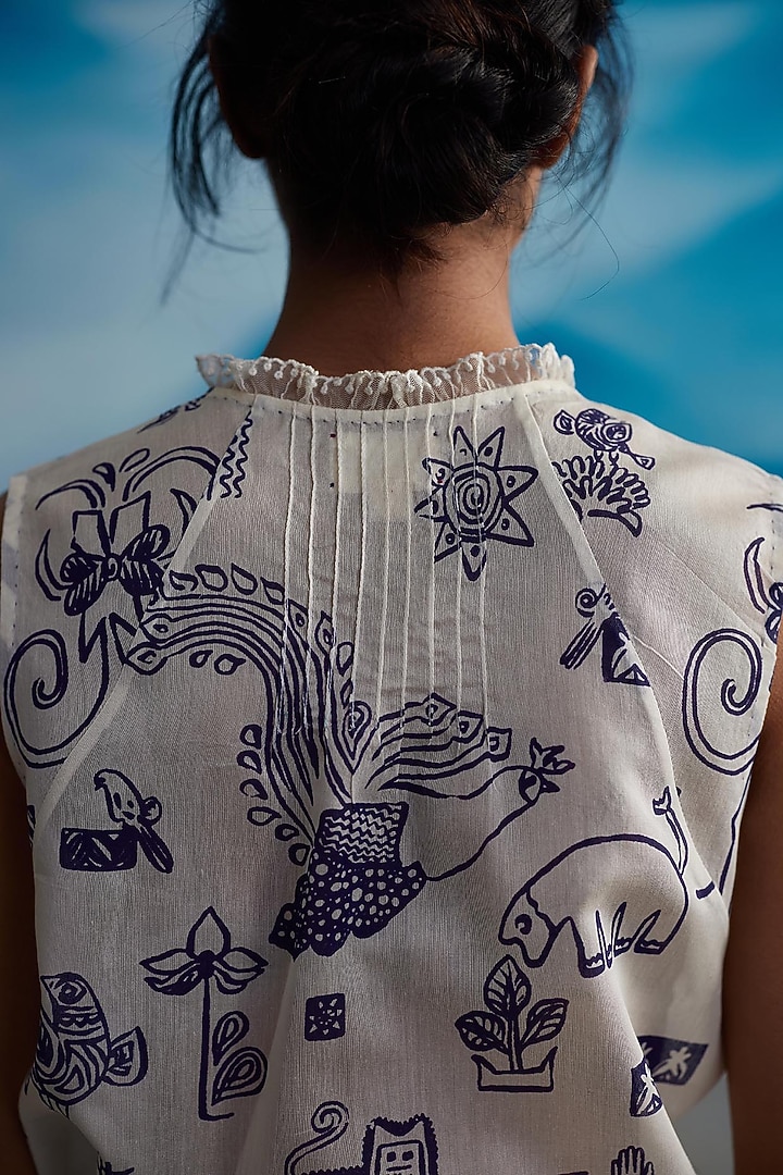 Ivory Chanderi Printed Top by Ahmev at Pernia's Pop Up Shop