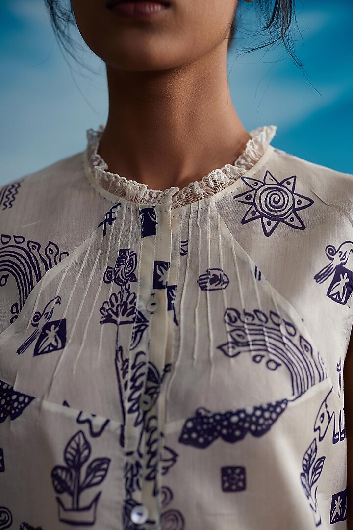 Ivory Chanderi Printed Top by Ahmev at Pernia's Pop Up Shop