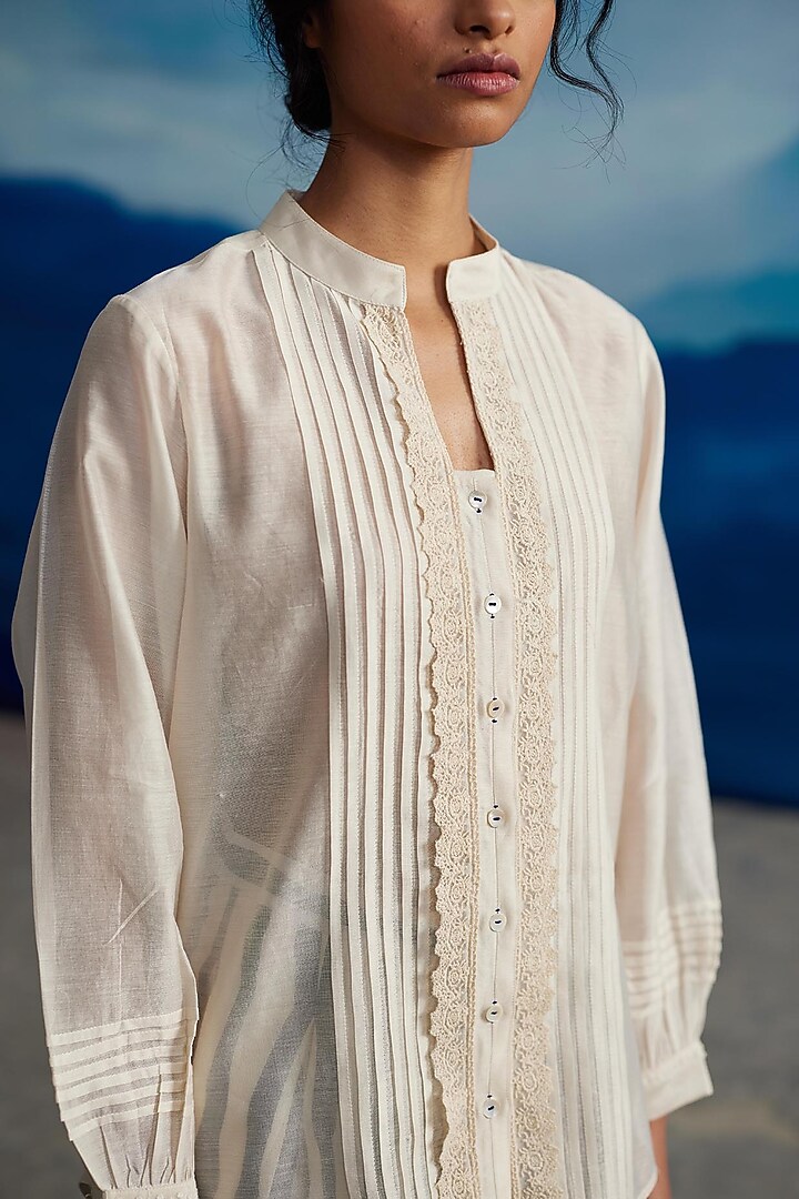 Ivory Chanderi Shirt by Ahmev at Pernia's Pop Up Shop
