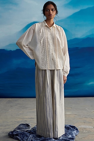 Ivory Chanderi Shirt by Ahmev