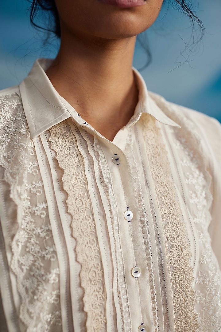 Ivory Chanderi Shirt by Ahmev at Pernia's Pop Up Shop