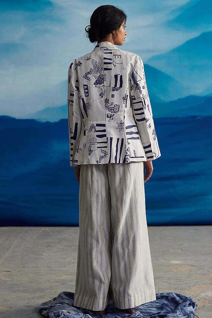 Ivory Chanderi Printed Jacket by Ahmev at Pernia's Pop Up Shop