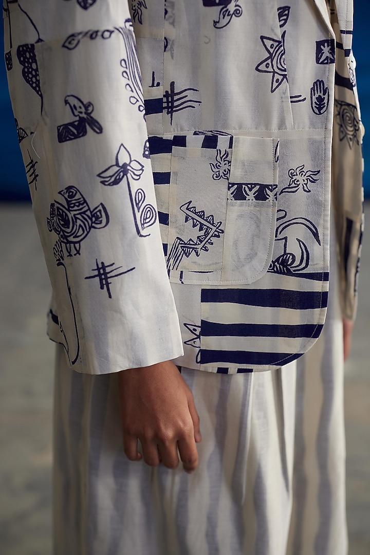 Ivory Chanderi Printed Jacket by Ahmev at Pernia's Pop Up Shop