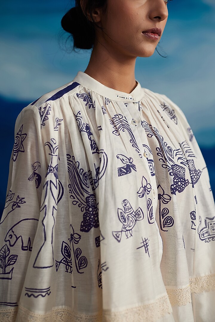 Ivory Chanderi Printed Top by Ahmev at Pernia's Pop Up Shop