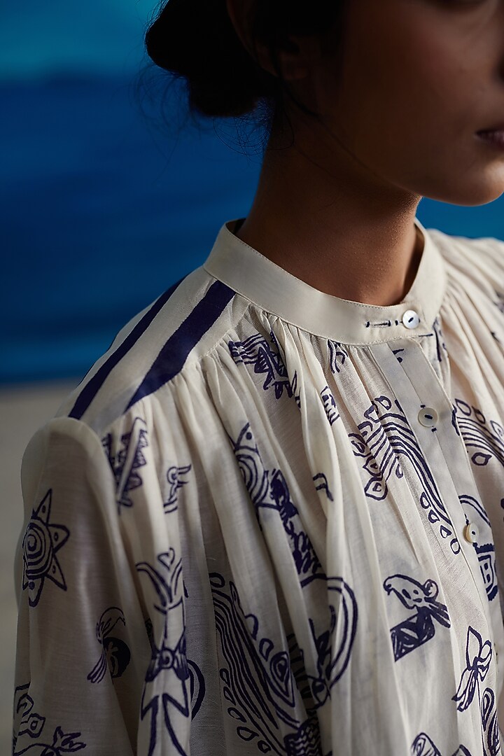 Ivory Chanderi Printed Top by Ahmev at Pernia's Pop Up Shop