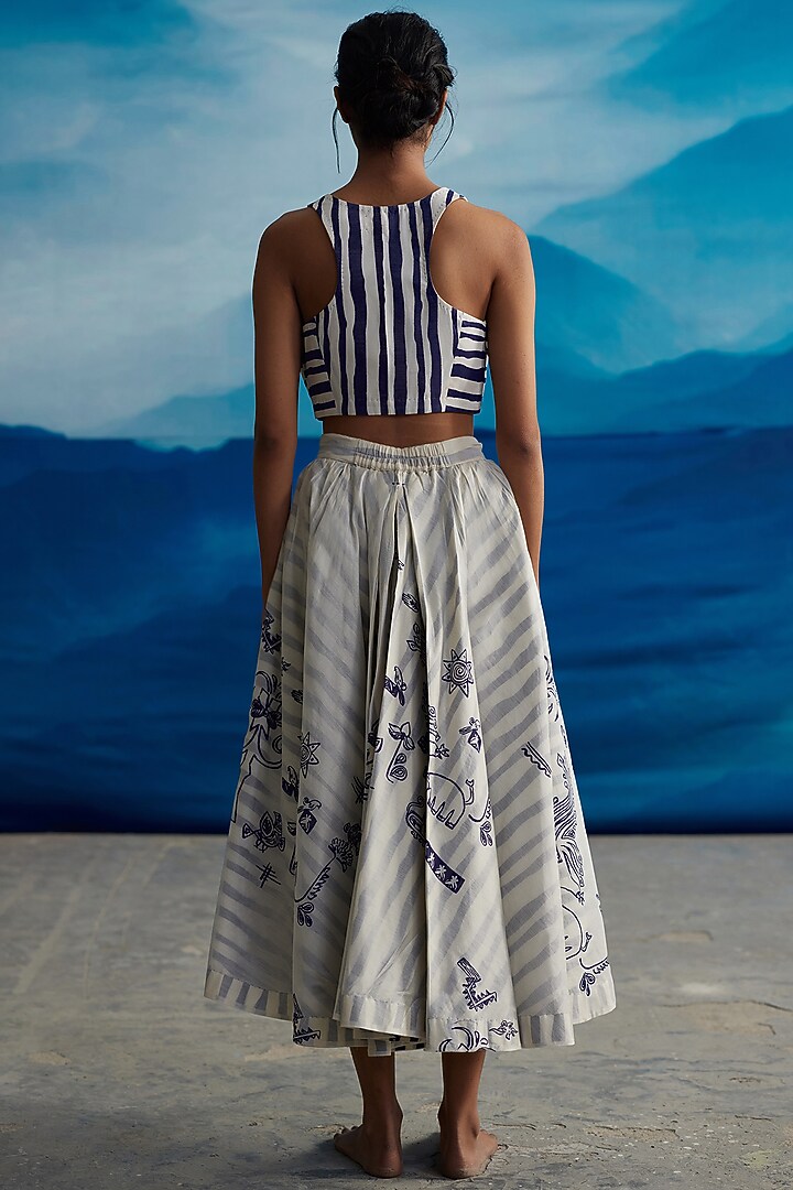 Ivory Chanderi Printed Midi Skirt by Ahmev at Pernia's Pop Up Shop