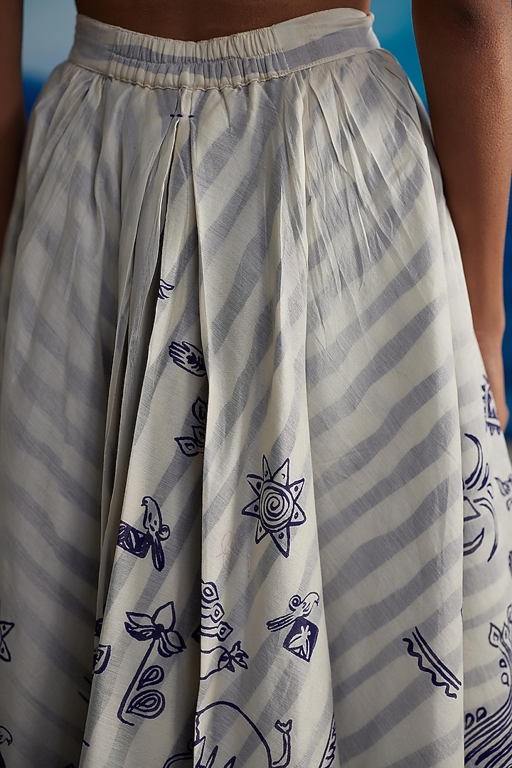 Ivory Chanderi Printed Midi Skirt by Ahmev at Pernia's Pop Up Shop
