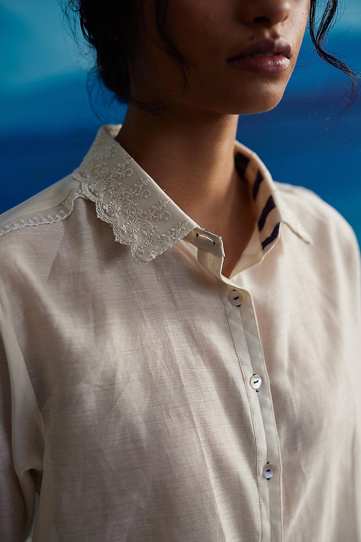 Ivory Chanderi Shirt by Ahmev at Pernia's Pop Up Shop