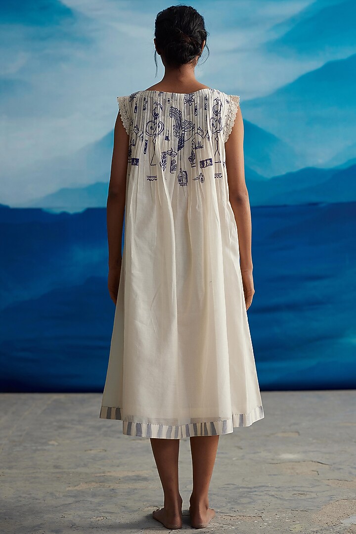 Ivory Chanderi Printed Midi Summer Dress by Ahmev at Pernia's Pop Up Shop