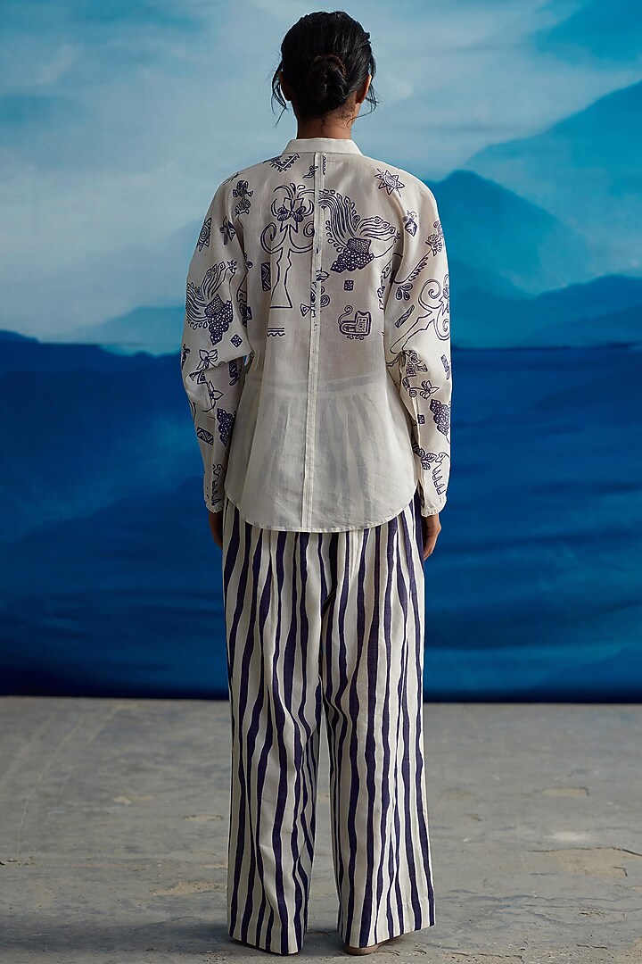 Ivory Silk Organza Printed Shirt by Ahmev at Pernia's Pop Up Shop