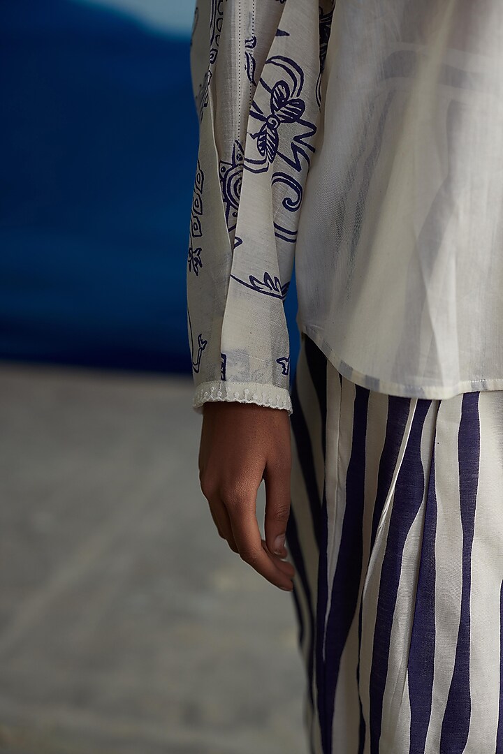 Ivory Silk Organza Printed Shirt by Ahmev at Pernia's Pop Up Shop