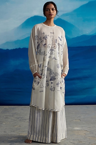 Ivory Chanderi Printed Kurta by Ahmev