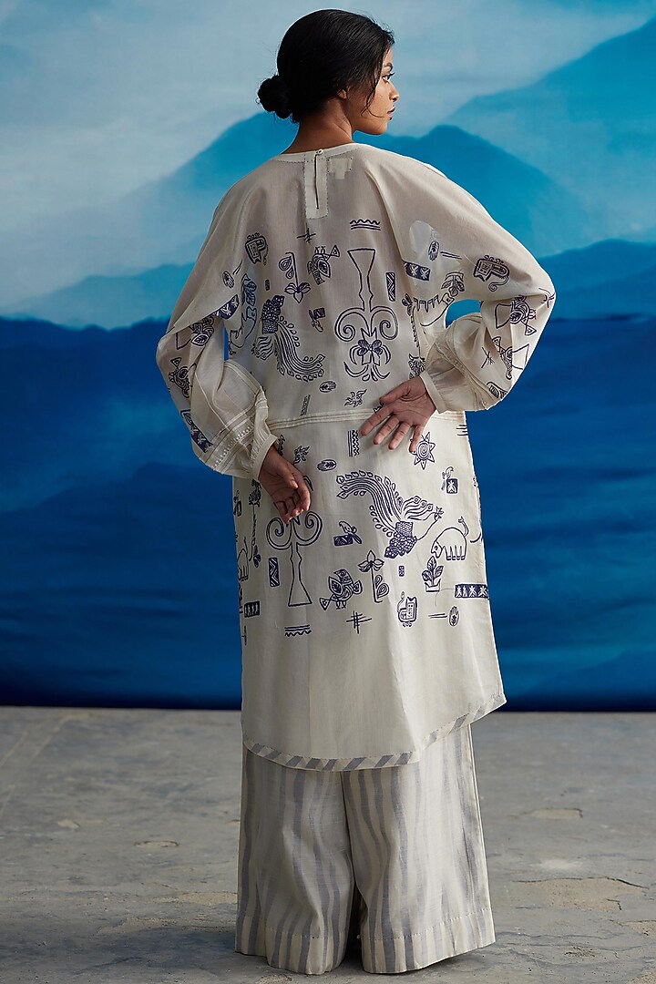 Ivory Chanderi Printed Kurta by Ahmev at Pernia's Pop Up Shop