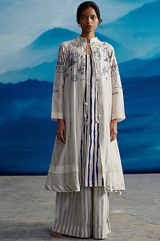 Ivory Chanderi Printed Overlay by Ahmev