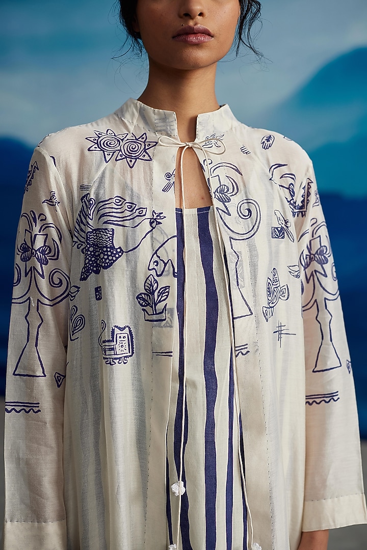 Ivory Chanderi Printed Overlay by Ahmev at Pernia's Pop Up Shop