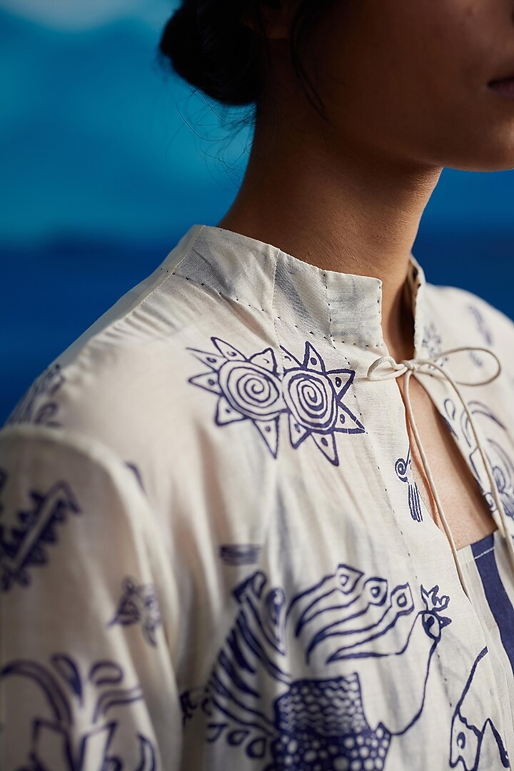 Ivory Chanderi Printed Overlay by Ahmev at Pernia's Pop Up Shop