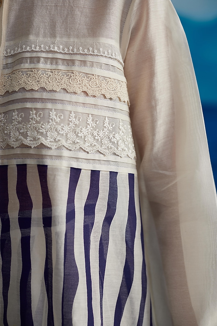 Ivory Chanderi Printed Shirt by Ahmev at Pernia's Pop Up Shop