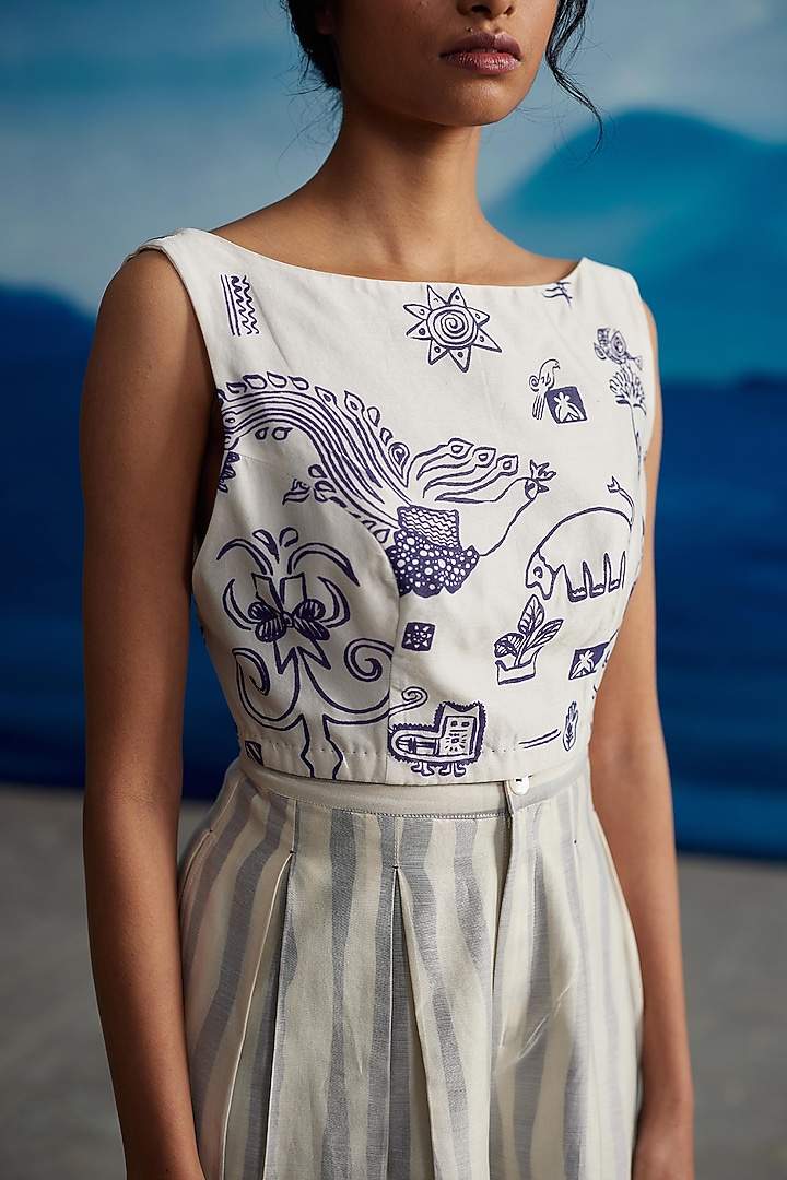Ivory Chanderi Printed Top by Ahmev at Pernia's Pop Up Shop