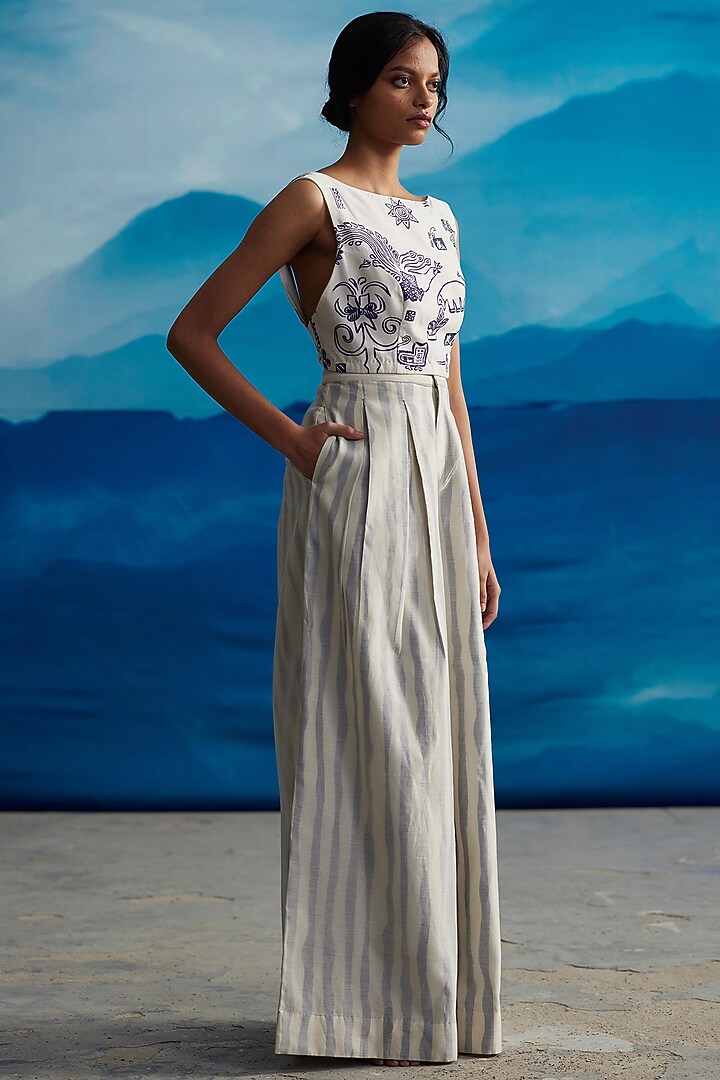 Ivory Chanderi Printed Top by Ahmev at Pernia's Pop Up Shop