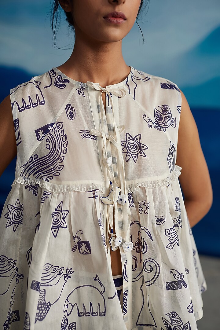 Ivory Chanderi Printed Top by Ahmev at Pernia's Pop Up Shop
